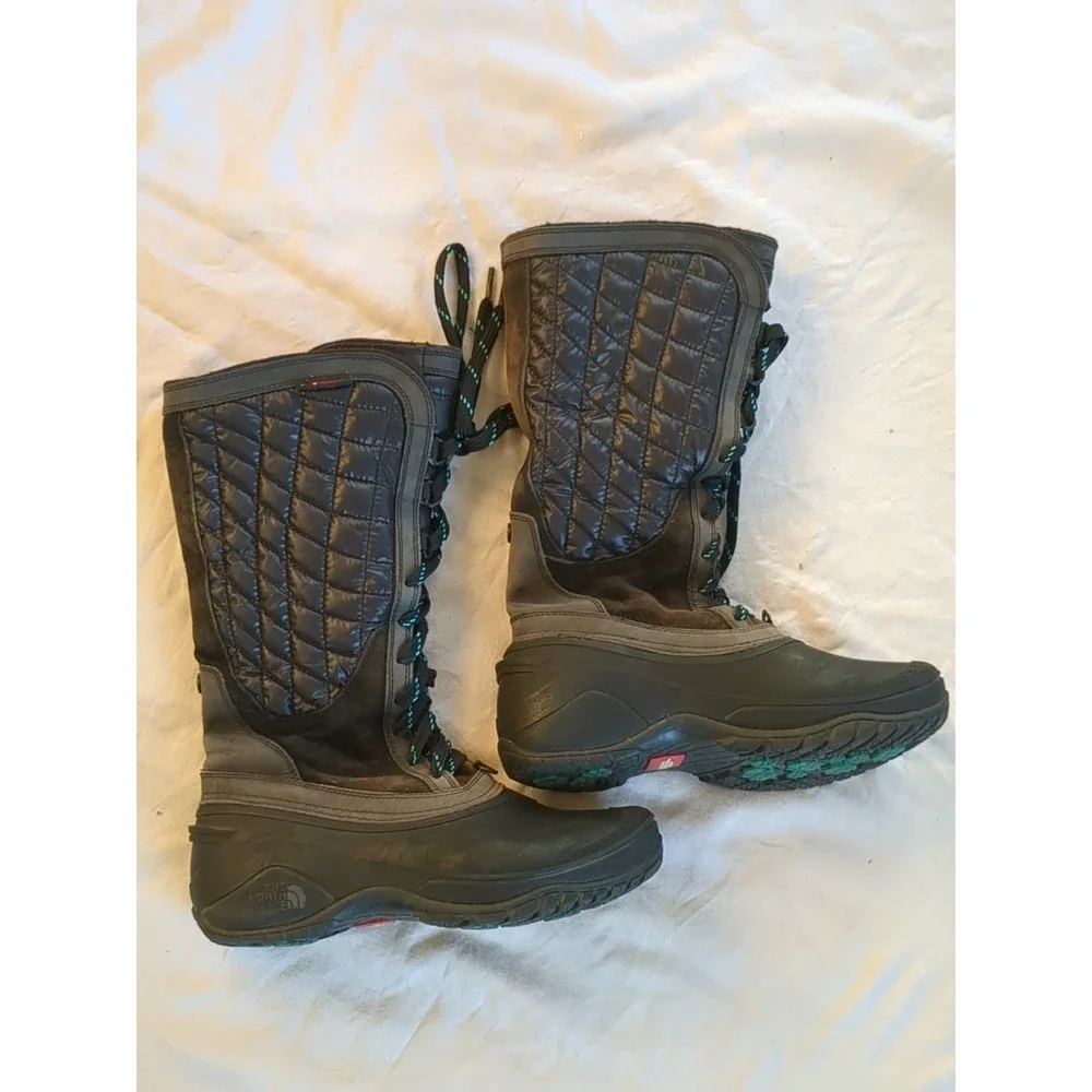 The North Face Thermoball Utility Winter Boots Tall Lace‎ Up Black Brown Sz 7